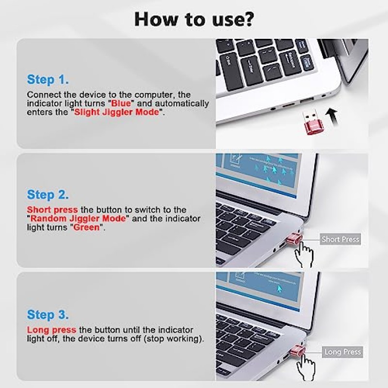 마우스 지글러 감지할 수 없는 마우스 지거 스위치 버튼이 있는 USB 마우스 이동 장치, 2가지 지글 모드가 있는 자동 마우스 흔들기, 마우스 이동 장치, 플러그 앤 플레이, 컴퓨터/노트북 깨우기 유지, 로즈 골드, 2개