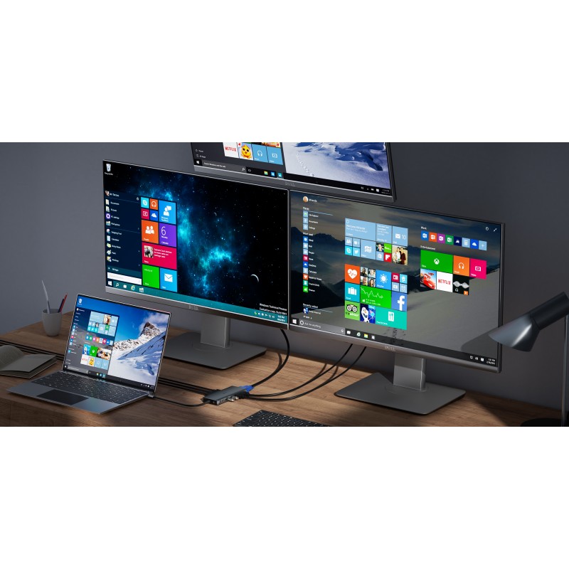 USB C 도킹 스테이션 Dell HP Lenovo 노트북용 듀얼 모니터 HDMI, 14 in 1 스테이션 - 2 HDMI 포트 4K+VGA USB 유형 C 허브 멀티포트 어댑터 동글 도크, USB C - 이더넷+5 USB+SD/TF+100W PD+오디오