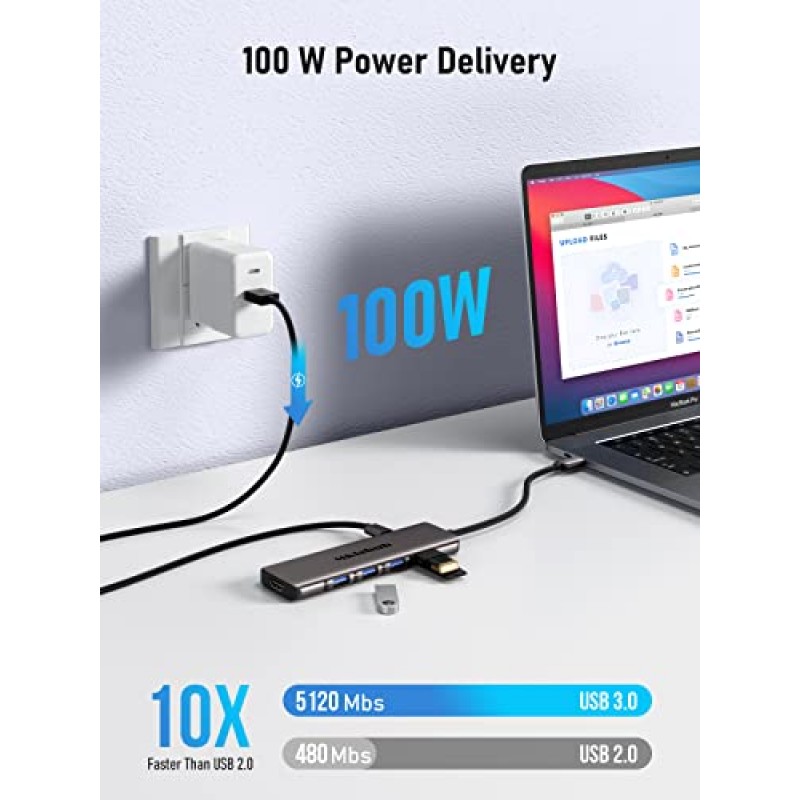 도킹 스테이션 7 in 1 USB C 허브 듀얼 HDMI 모니터, 4K 30Hz 2 HDMI 포트 100W PD USB 3.0 USB 2.0, 노트북 MacBook Pro M1용 멀티 모니터 어댑터 Dell HP Surface Lenovo