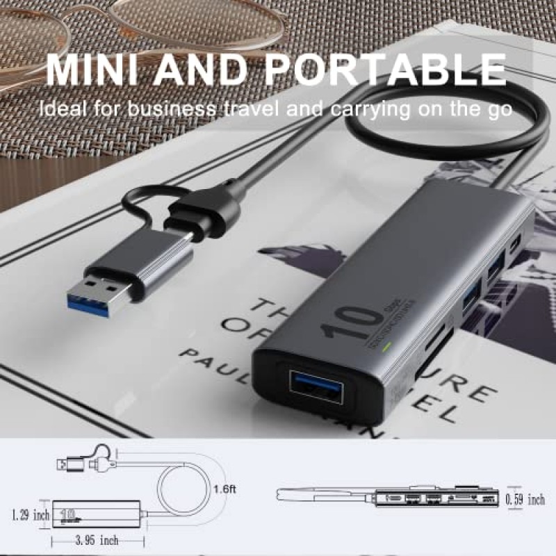 Onten 듀얼 슬롯 UHS-II SD4.0 카드 리더기. 10Gbps USB C - USB 허브 어댑터, USB 허브(3*USB 3.2 GEN 2(10Gbps) 포트 및 UHS-II SD/TF4.0 포함). Mac OS iPad OS와 호환 가능 ,윈도우,안드로이드,리눅스.