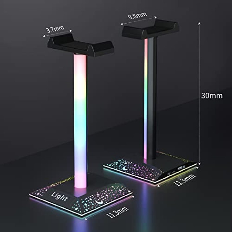 KANTUTOE RGB 헤드셋 스탠드 데스크 액세서리, Type-C 포트 1개 및 USB 포트 1개가 있는 헤드폰 홀더, 10가지 조명 모드 및 미끄럼 방지 고무가 있는 헤드폰 스탠드, 남편, 어린이, 남자친구를 위한 최고의 선물