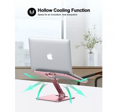 RIWUCT 접이식 노트북 스탠드, 높이 조절이 가능한 책상용 인체공학적 컴퓨터 스탠드, MacBook Pro Air와 호환되는 통풍형 알루미늄 휴대용 노트북 라이저 홀더, 모든 노트북 10-16인치(핑크색)