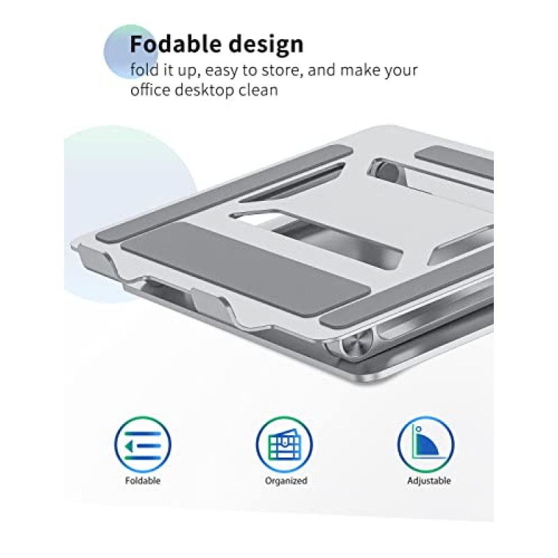 안정적인 무거운 베이스, 높이 조절이 가능한 다중 각도, 인체공학적 금속 라이저 홀더, 접이식 마운트 엘리베이터가 있는 책상용 SOUNDANCE 노트북 스탠드, 10~15.6인치 PC 컴퓨터와 호환 가능, 실버