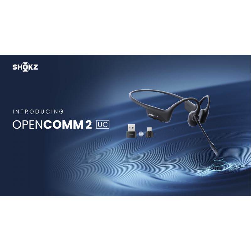 SHOKZ OpenComm2 UC - 붐 마이크가 포함된 골전도 Bluetooth 스테레오 컴퓨터 헤드셋 - PC 및 Mac과 호환되는 USB-A - 줌 인증 - 북마크 포함