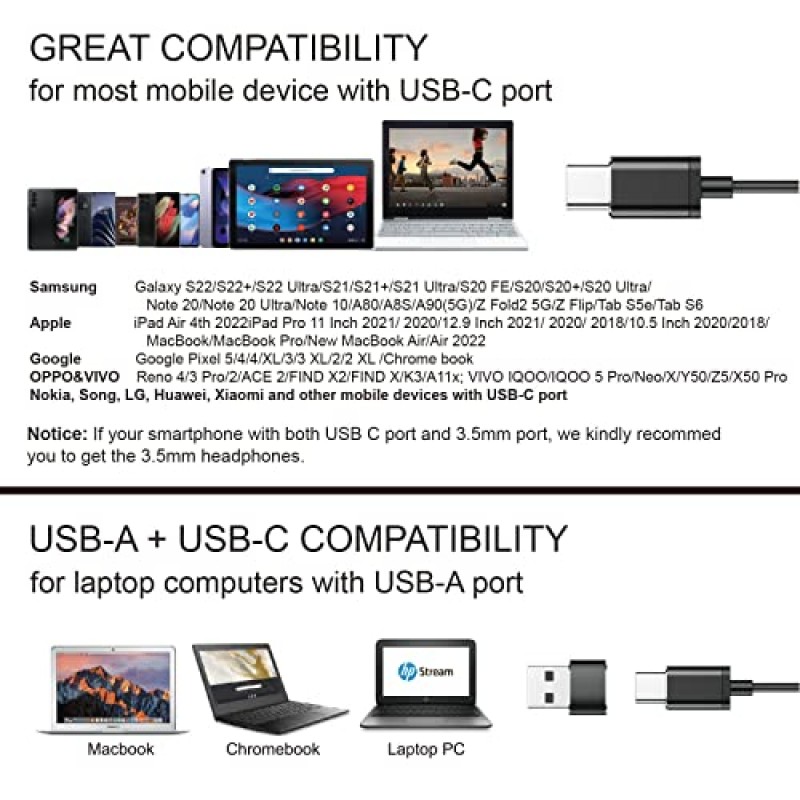 이어폰형 C 이어폰, 컴퓨터용 마이크가 포함된 USB C 유선 이어버드, MacBook, 노트북, Samsung Galaxy Z Flip 4/3/2, Galaxy S23/S23+/S23 Ultra S22와 호환되는 자기 소음 제거 헤드폰