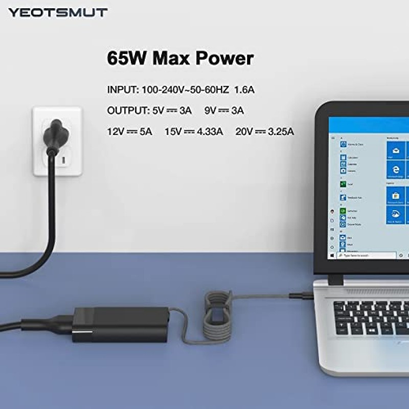 새로운 슬림 HP 65w USB C 충전기, hp EliteBook Chromebook Spectre ProBook Envy 고속 충전 유형 C 여행용 노트북 전원 어댑터에 적합