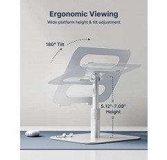 360° 회전이 가능한 HUANUO 조정 가능한 노트북 스탠드, 알루미늄 노트북 라이저, 책상용 인체공학적 노트북 스탠드, 10-17인치 노트북과 호환되는 노트북 컴퓨터 스탠드 홀더, 실버, HNLS05S
