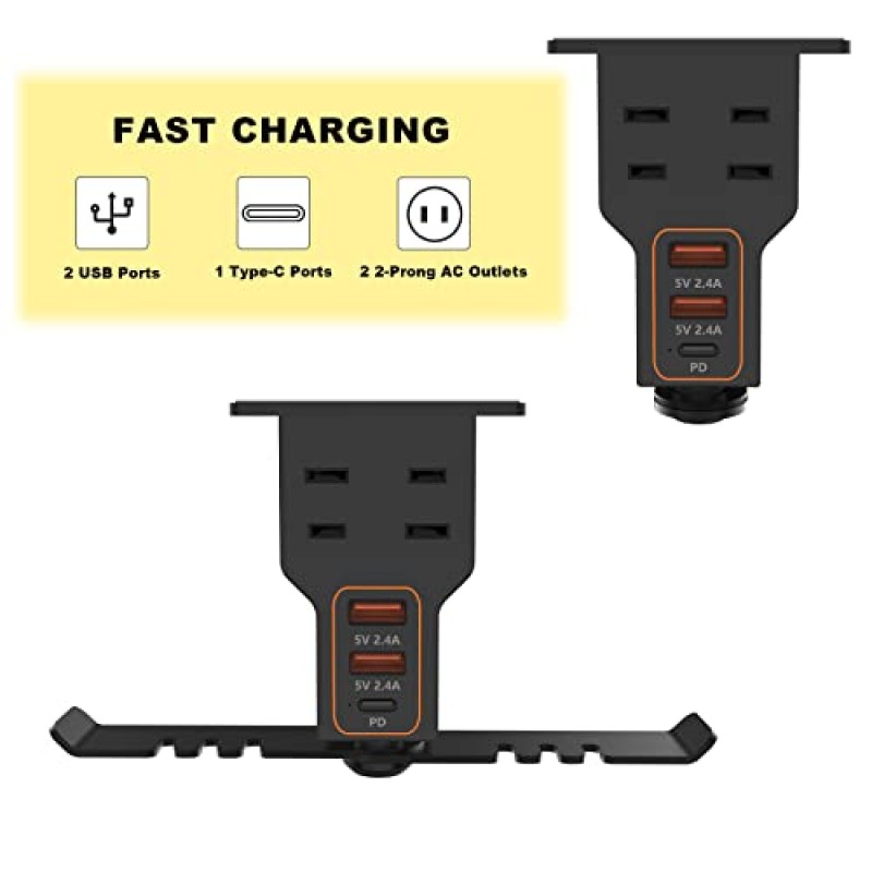 USB 충전기가 포함된 헤드폰 스탠드/1 Type-c/2 2구 AC 콘센트 전원 스트립/3 언더 데스크 헤드셋 홀더 마운트 게이머 선물용으로 적합 데스크 게임 액세서리