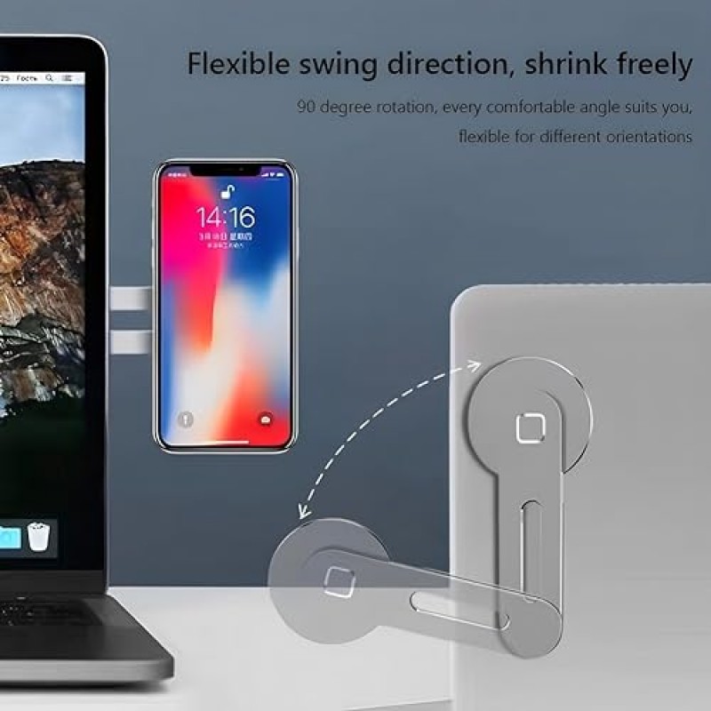 노트북용 Blue.Ocean 자기 전화 홀더, iPhone 14/13 시리즈/12 Pro Max/ 12 Pro/ 12 Mini용 조정 가능한 전화 모니터 측면 마운트, 슬림형 휴대용 접이식 컴퓨터 확장 브래킷, 실버