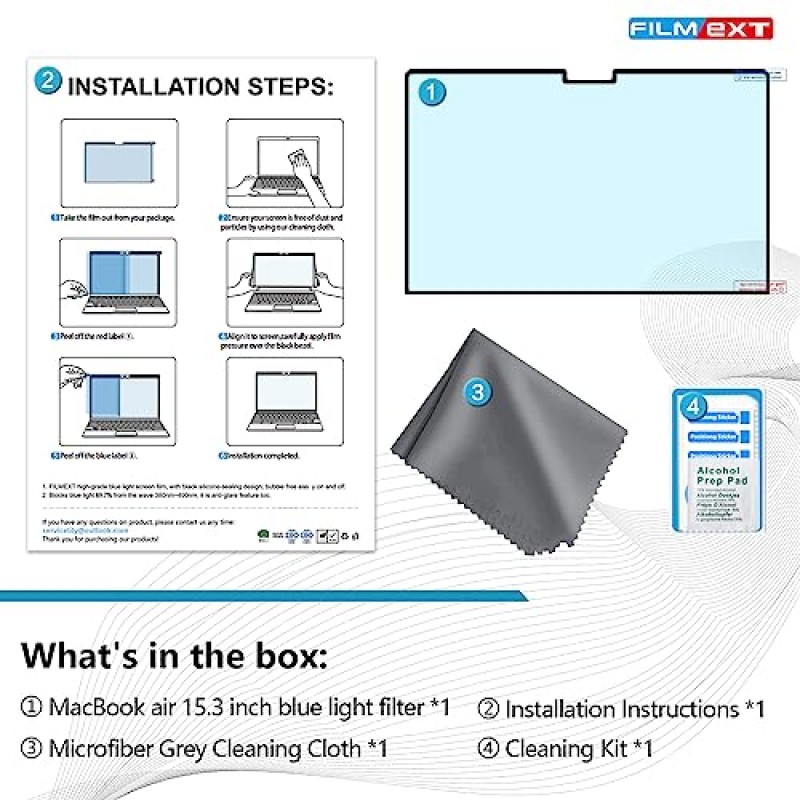 FILMEXT Macbook Air 15인치 화면 보호기 눈부심 방지 블루라이트 방지 필터, M2 칩 15.3인치 A2941, 버블 프리 눈 보호 기능을 갖춘 2023 MacBook Air 노트북용으로 설계된 블루 라이트 차단 화면