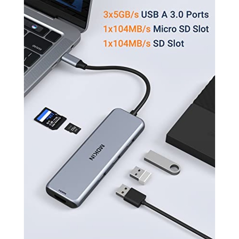 도킹 스테이션 듀얼 디스플레이포트, MOKiN USB C 허브 동글, DP 2개, HDMI, USB A 3.0 3개, SD 및 마이크로 SD 슬롯, MacBook/Dell XPS/Steam Deck/HP/Lenovo ThinkPad/Microsoft Surface용 PD 충전 포트