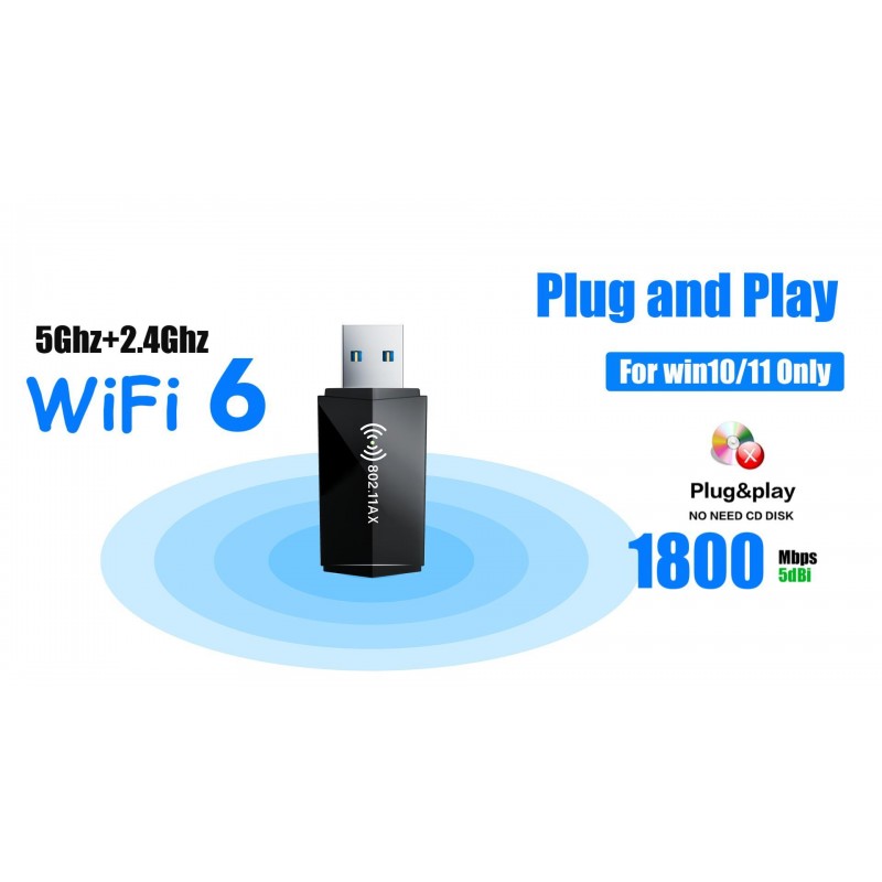 PC 데스크탑용 USB WiFi 어댑터 - WiFi 6 AX1800Mbps 5GHz 2.4GHz USB 3.0 WiFi 어댑터 데스크탑 컴퓨터 노트북용 무선 네트워크 어댑터(고이득 WiFi 안테나 포함) Win11/10 지원