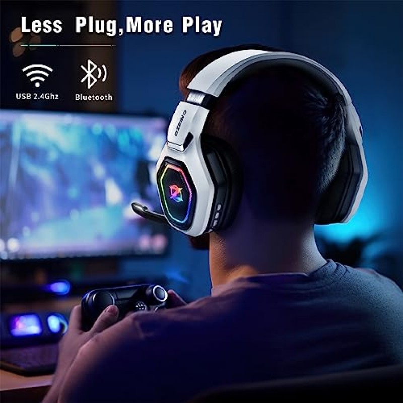 PC, PS5, PS4-2.4GHz USB 및 Type-C용 Ozeino 무선 게임용 헤드셋 플립 마이크가 포함된 매우 안정적이고 지연 시간이 짧은 게임용 헤드폰, 스위치, 노트북, 모바일, Mac용 30시간 배터리 게이머 헤드셋