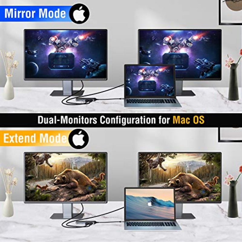 듀얼 HDMI 노트북 도킹 스테이션 듀얼 모니터, MacBook Pro Air, Windows Type C 노트북용 범용 USB C 도크 트리플 디스플레이 어댑터