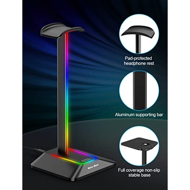 모든 이어폰 액세서리에 적합한 7가지 조명 모드와 미끄럼 방지 고무 베이스가 있는 새로운 bee RGB 헤드폰 스탠드 데스크 게임용 헤드셋 홀더