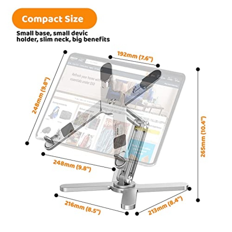 360도 회전 베이스가 있는 Moallia 노트북 스탠드, 책상 협업 작업을 위한 컴퓨터 노트북 노트북 라이저 금속 홀더, 간편한 보관을 위해 완전히 접을 수 있음, 모든 MacBook에 적합, 최대 16인치 노트북