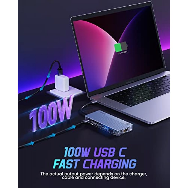 ORICO USB C 도킹 스테이션 - 4K HDMI, 100W PD 충전, RJ45, SD/TF 카드 및 3개의 USB 포트를 갖춘 8 in 1 USB C 허브 - MacBook Pro/Air/Dell/Lenovo 등과 호환 가능