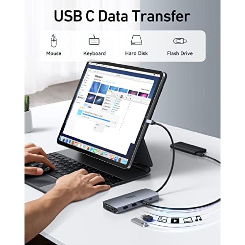 USB C 도킹 스테이션 듀얼 HDMI 모니터 어댑터, 듀얼 HDMI, 디스플레이 포트, VGA, 100W PD 충전 기능이 있는 USB C 허브 3 모니터 어댑터, Dell XPS, HP, Lenovo 등을 위한 2USB A 2.0, USB C 2.0 포트 어댑터