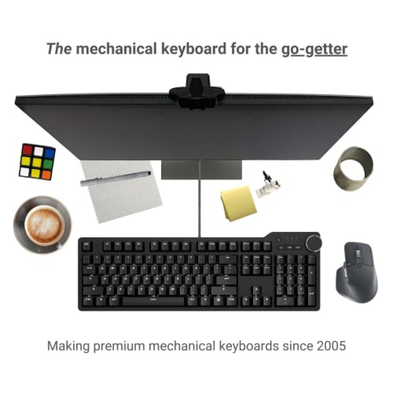 Das Keyboard 6 전문 백라이트 유선 기계식 키보드 – 촉각 체리 MX 브라운 스위치, 샤인스루 키캡, 2포트 USB C 허브, 미디어 컨트롤, 내구성 있는 알루미늄 인클로저, 볼륨 손잡이, NKRO