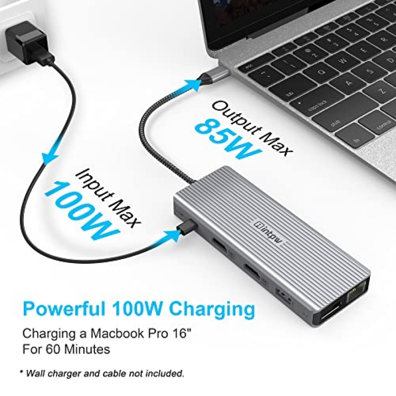 Dell/HP/Lenovo용 USB C 노트북 도킹 스테이션 듀얼 모니터, 듀얼 HDMI, DP, 100W 전달, 1Gbps 이더넷, SD/TF, 오디오, MacBook 및 Windows 노트북용 USB C 동글을 갖춘 12-in-1 USB C 허브 멀티포트 어댑터