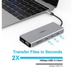 Dell/HP/Lenovo용 USB C 노트북 도킹 스테이션 듀얼 모니터, 듀얼 HDMI, DP, 100W 전달, 1Gbps 이더넷, SD/TF, 오디오, MacBook 및 Windows 노트북용 USB C 동글을 갖춘 12-in-1 USB C 허브 멀티포트 어댑터