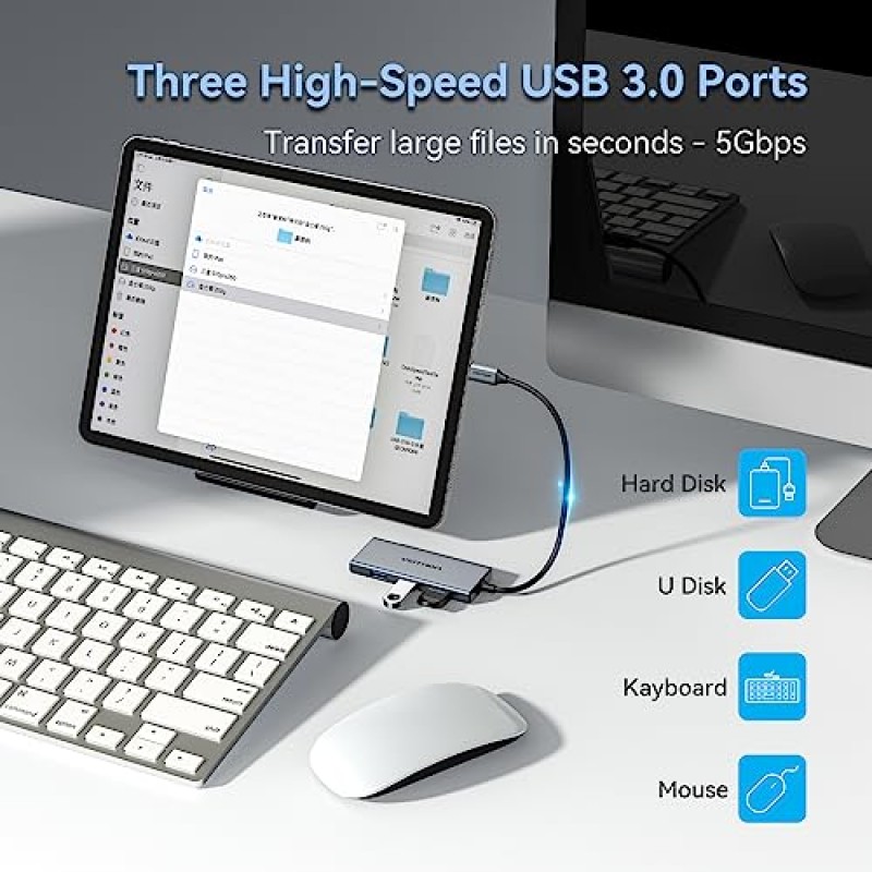 MacBook용 USB C 허브, VENTION USB Type C 허브 멀티포트 어댑터 6 in 1, 4K HDMI USB 3.0 데이터 전송 SD/TF 카드 리더기, MacBook Pro/Air, iPad Pro/Air와 호환되는 USB C 동글