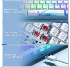 Womier WK61 60% 키보드, 핫스왑 가능 키보드 푸딩 키캡 포함 초소형 RGB 게이밍 기계식 키보드, 선형 빨간색 스위치, Pro 드라이버/소프트웨어 지원 - Glacier Blue