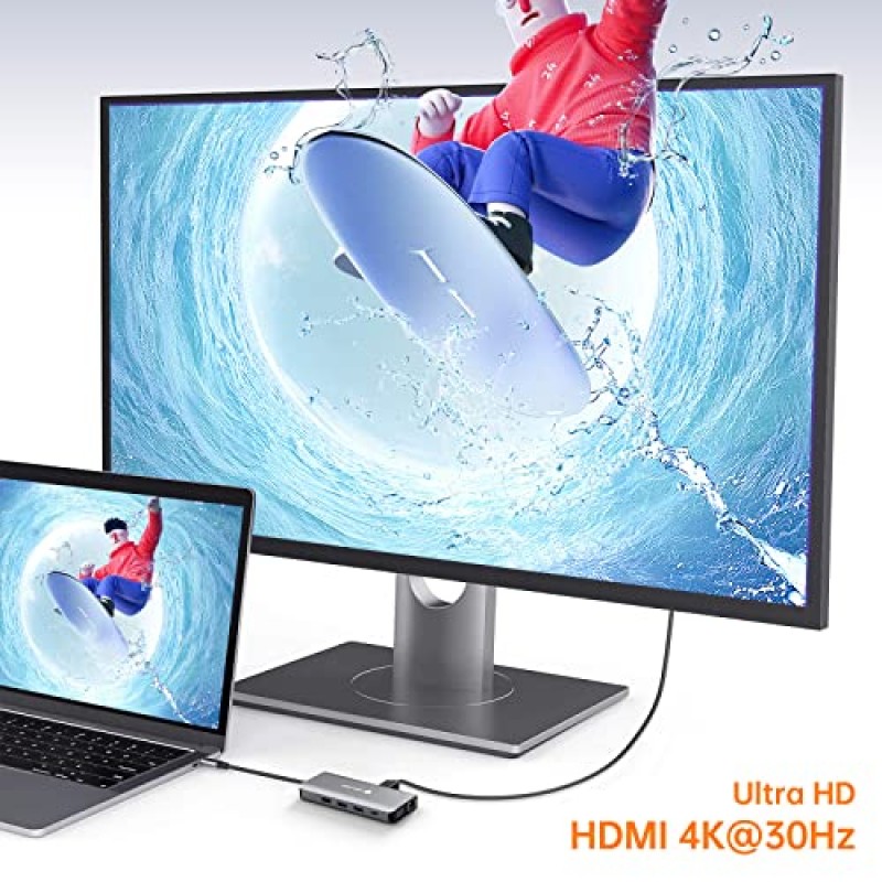 USB C 도킹 스테이션 듀얼 HDMI 어댑터, 11 in 1 멀티 디스플레이 도킹 스테이션 듀얼 모니터, HDMI 2개, VGA, 100W PD, USB 4개, USB C 허브 멀티포트 동글 MacBook/Dell/HP/Lenovo 노트북과 호환 가능