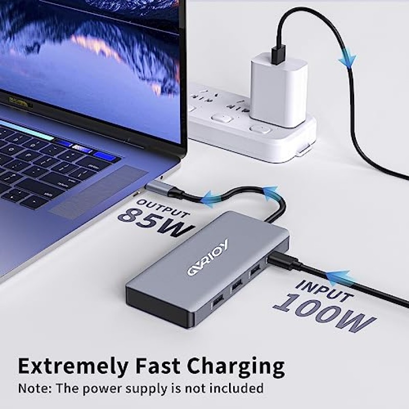 USB C - 듀얼 HDMI 어댑터, 멀티 디스플레이 도킹 스테이션 듀얼 모니터, HDMI 2개, 디스플레이포트, 100W PD, USB 포트 3개, USB C 허브 멀티포트 동글 MacBook/Dell/HP/Lenovo 노트북과 호환 가능