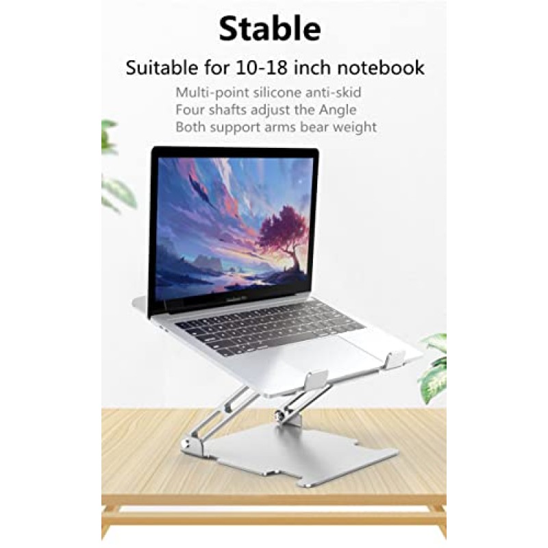 Desk York 조정 가능한 휴대용 노트북 스탠드 - 재택 근무자를 위한 필수 책상 액세서리 - MacBook용 노트북 라이저 및 쿨러 - 친구, 가족 및 대학생을 위한 선물