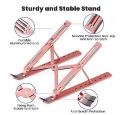 책상용 avakot 노트북 스탠드 조절 가능 | 컴퓨터 휴대용 7 각도 미끄럼 방지 노트북 라이저 | MacBook, iPad, 노트북 9-15.6인치와 호환되는 인체공학적 접이식 알루미늄 노트북 홀더 | 분홍색