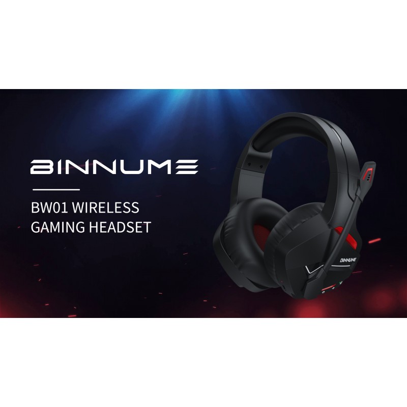 BINNUNE 무선 게임용 헤드셋(PC PS5 PS4용 마이크 포함), 2.4GHz 낮은 대기 시간, Bluetooth 5.0 노트북 컴퓨터용 마이크 포함 USB 게이머 헤드폰