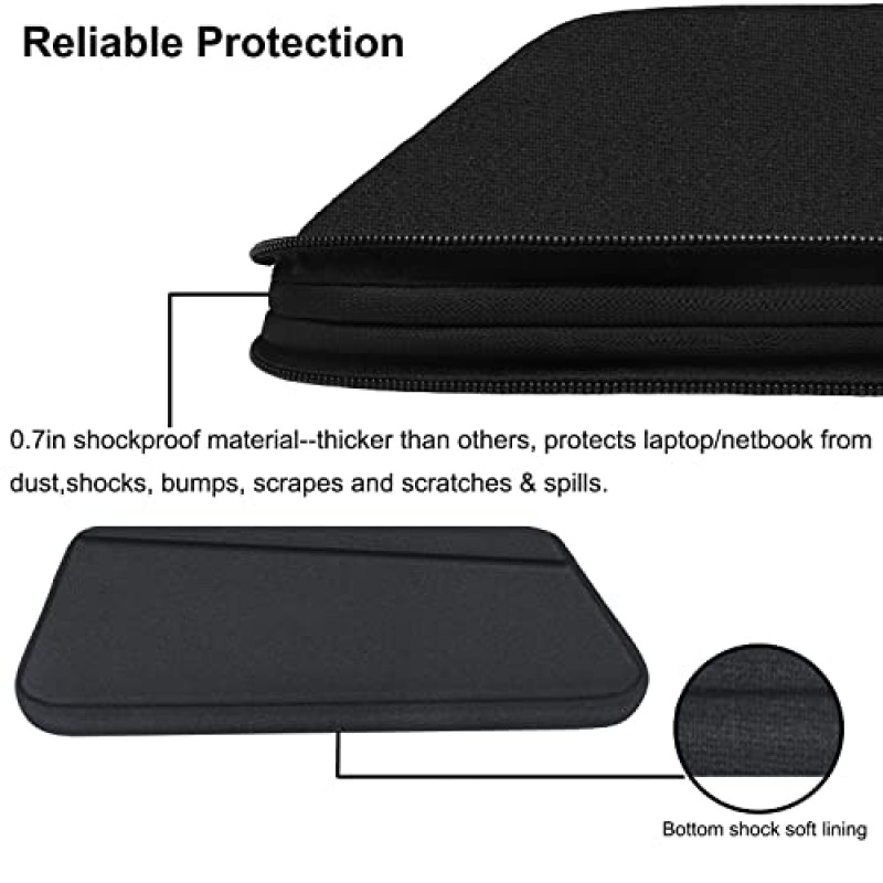15.6인치 노트북 슬리브, 내구성이 뛰어난 컴퓨터 운반 가방 전면 포켓이 있는 보호 케이스 서류 가방 핸드백, 15-16인치 HP, Dell, Lenovo, Asus, 노트북, 블랙용 슬림 커버