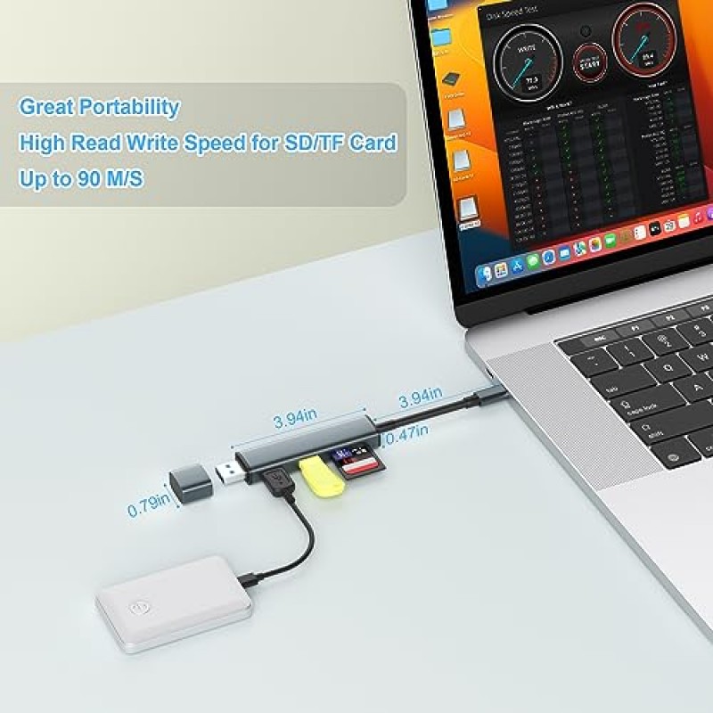 SD 카드 리더 USB 3.0(듀얼 USB 포트 포함), 4 in 1 USB 3.0 및 USB C - SD/TF 메모리 카드 리더기 Mac iPad Pro Macbook Pro Air 노트북 Android 휴대폰 태블릿용 SD/Micro SD/SDXC/SDHC USB 어댑터 지원