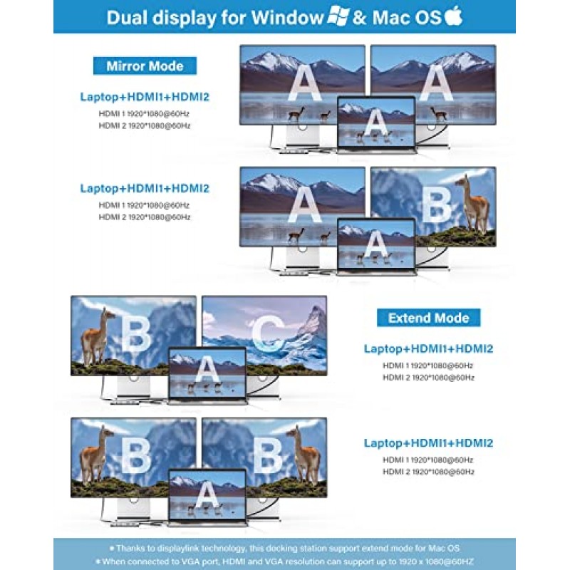 USB 도킹 스테이션, UtechSmart 11 IN 1 USB C Dock 트리플 디스플레이, 듀얼 HDMI, VGA, PD, 이더넷, SD/TF, USB 3.0, 마이크/오디오를 갖춘 USB 3.0 노트북 도킹 스테이션, MacBook M1과 호환 가능 Dell HP Lenovo