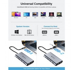 USB 도킹 스테이션, UtechSmart 11 IN 1 USB C Dock 트리플 디스플레이, 듀얼 HDMI, VGA, PD, 이더넷, SD/TF, USB 3.0, 마이크/오디오를 갖춘 USB 3.0 노트북 도킹 스테이션, MacBook M1과 호환 가능 Dell HP Lenovo