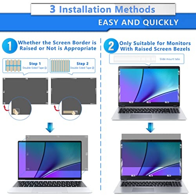노트북 개인 정보 보호 화면 15.6인치, HP/Dell/Acer/Samsung/Asus/Lenovo/Toshiba와 호환 가능, 안티 블루 라이트 탈착식 16:10 15.6인치용 화면 개인 정보 보호 필터 화면 보호기