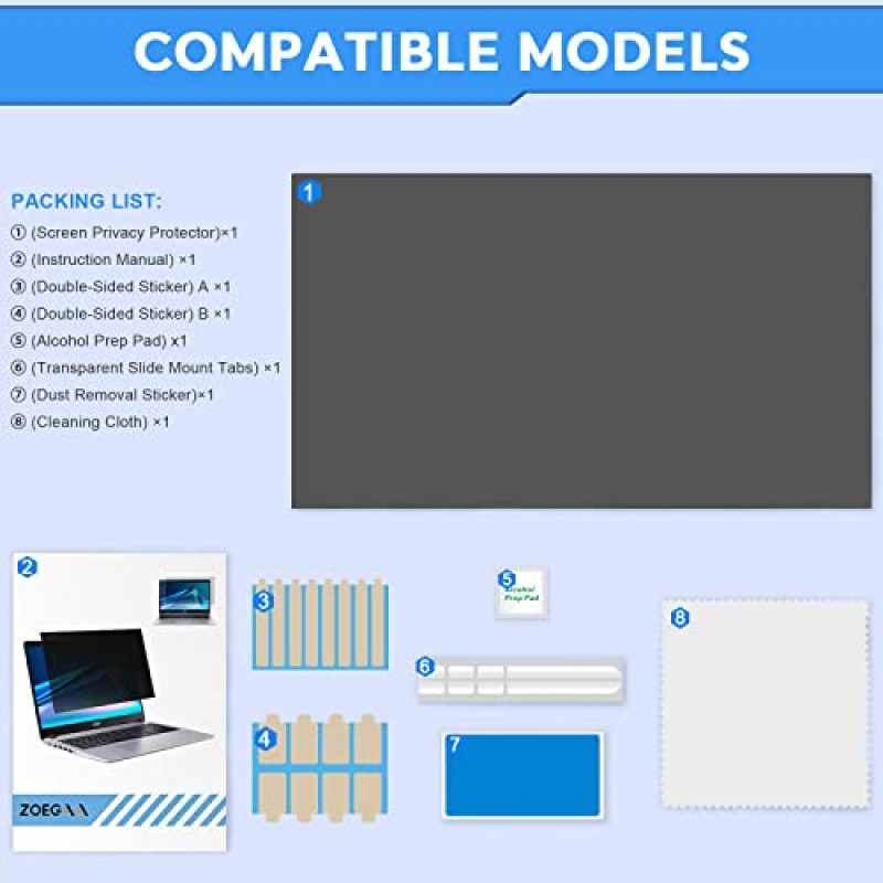 노트북 개인 정보 보호 화면 15.6인치, HP/Dell/Acer/Samsung/Asus/Lenovo/Toshiba와 호환 가능, 안티 블루 라이트 탈착식 16:10 15.6인치용 화면 개인 정보 보호 필터 화면 보호기