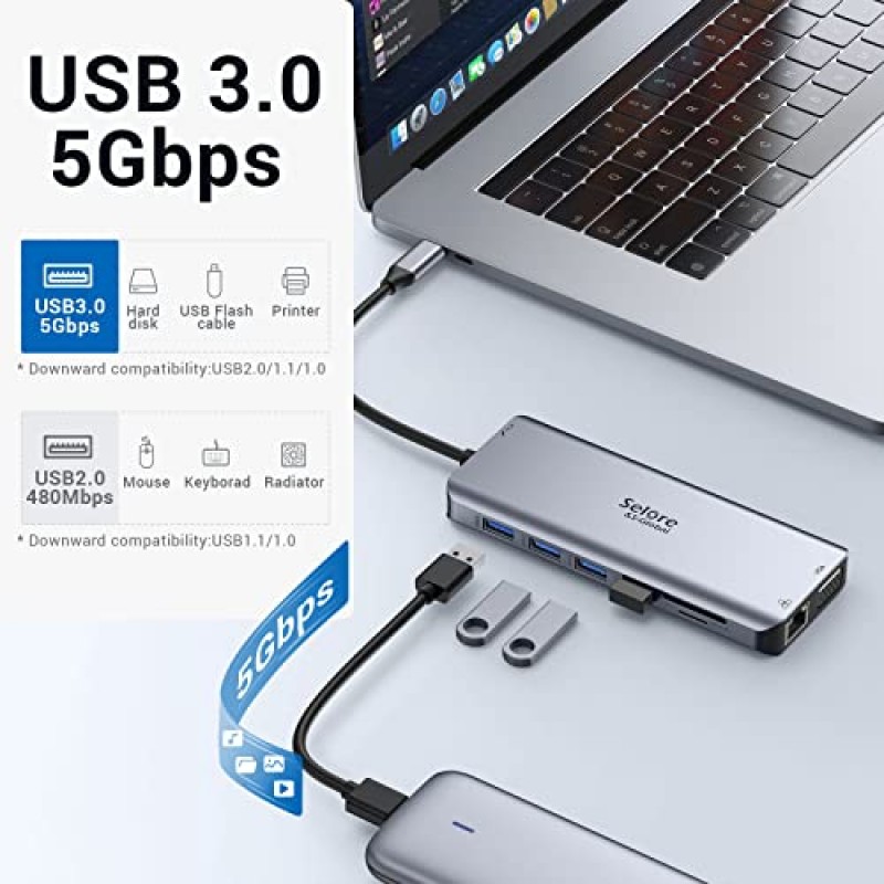 USB C 도킹 스테이션 듀얼 모니터, USB C 듀얼 모니터 2 HDMI 어댑터, 트리플 디스플레이 4K HDMI 및 VGA, 14 in 1 3USB3.0 및 2USB2.0, 기가비트 이더넷, 100W PD, SD/TF 카드 리더기, Type-C 데이터 전송, 3.5 mm 오디오