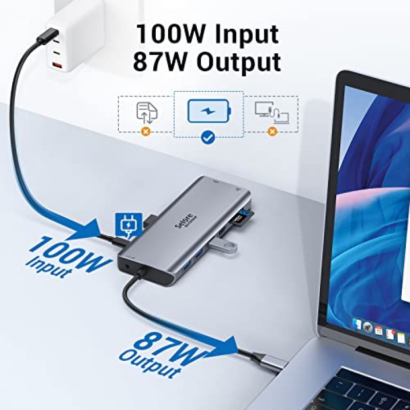 USB C 도킹 스테이션 듀얼 모니터, USB C 듀얼 모니터 2 HDMI 어댑터, 트리플 디스플레이 4K HDMI 및 VGA, 14 in 1 3USB3.0 및 2USB2.0, 기가비트 이더넷, 100W PD, SD/TF 카드 리더기, Type-C 데이터 전송, 3.5 mm 오디오