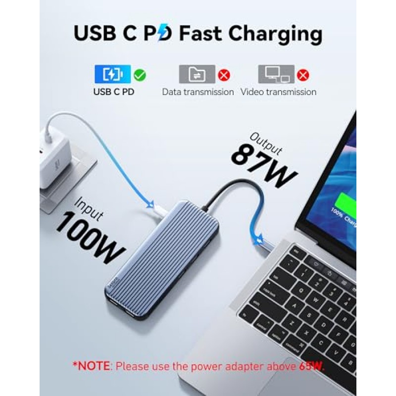 USB C 도킹 스테이션 3 HDMI, 도킹 스테이션 3 모니터, 12 in 1 도킹 스테이션 듀얼 모니터, 노트북 도킹 스테이션 트리플 HDMI(10Gbps USB A/C 3.1,USB 2.0,100W PD, 이더넷, 오디오 및 마이크, SD 및 TF 슬롯 포함)