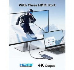 USB C 도킹 스테이션 3 HDMI, 도킹 스테이션 3 모니터, 12 in 1 도킹 스테이션 듀얼 모니터, 노트북 도킹 스테이션 트리플 HDMI(10Gbps USB A/C 3.1,USB 2.0,100W PD, 이더넷, 오디오 및 마이크, SD 및 TF 슬롯 포함)