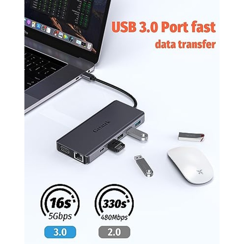 USB C 노트북 도킹 스테이션, 13 in 1 USB C 허브 멀티포트 어댑터 동글, 4K HDMI, VGA, 100W PD 충전, 이더넷, SD/TF/MS, 2*USB 3.0&USB 2.0, 1*USB C, 오디오, MacBook용 슈트 /델 등