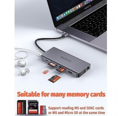 USB C 노트북 도킹 스테이션, 13 in 1 USB C 허브 멀티포트 어댑터 동글, 4K HDMI, VGA, 100W PD 충전, 이더넷, SD/TF/MS, 2*USB 3.0&USB 2.0, 1*USB C, 오디오, MacBook용 슈트 /델 등