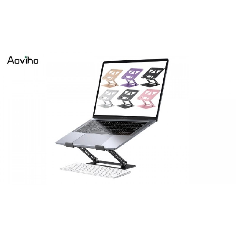 Aoviho 노트북 스탠드 홀더 - 조절 가능한 데스크 노트북 라이저 - MacBook Air Pro용 접이식 노트북 컴퓨터 스탠드 HP Lenovo Dell Samsung Chromebook, 최대 15.6인치(보라색)