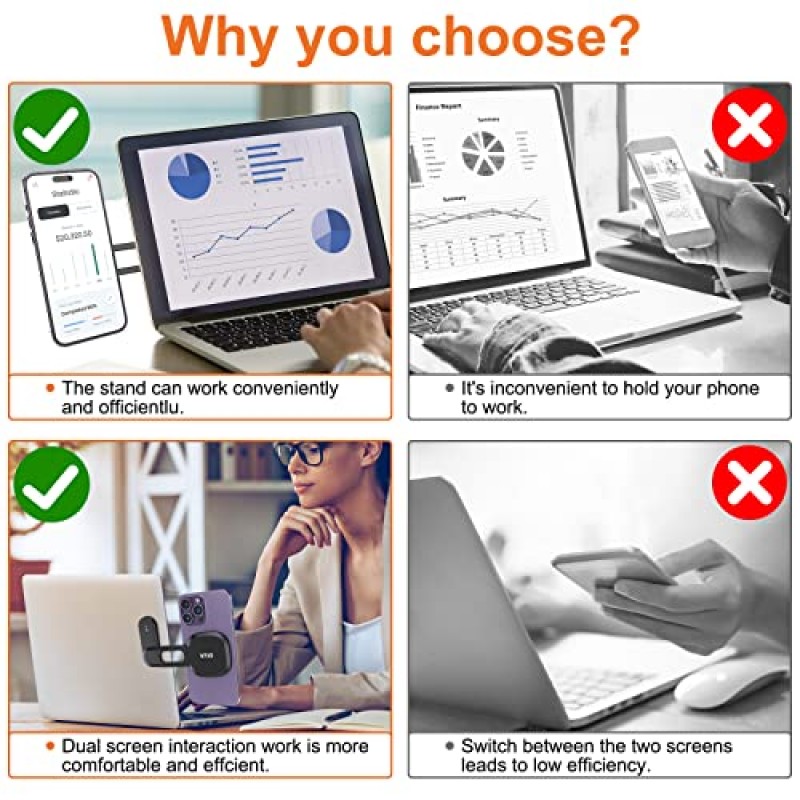 VRIG MG-10 iPhone 14/13 / 12 시리즈용으로 설계된 노트북용 자기 전화 홀더 MagSafe, 조정 가능한 전화 모니터 측면 마운트, 슬림형 휴대용 접이식 컴퓨터 확장 브래킷