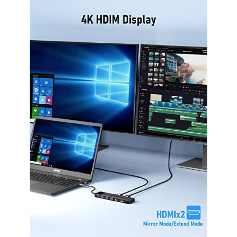 Lemorele 13 in 1 USB C 도킹 스테이션 트리플 모니터(듀얼 HDMI 4K, VGA, 5 USB 3.0/2.0, USB C 3.0, 100W PD, SD/TF, 3.5mm 오디오, Lenovo, Surface, Dell용 USB C Dock 멀티포트 어댑터 포함) , HP 노트북