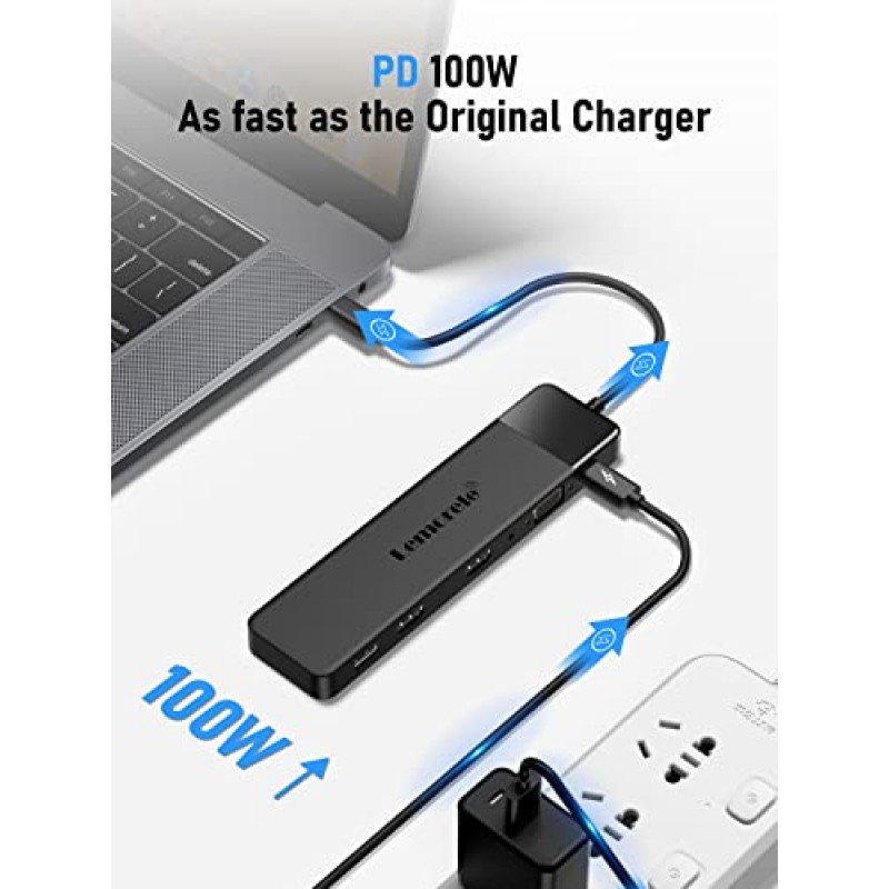 Lemorele 13 in 1 USB C 도킹 스테이션 트리플 모니터(듀얼 HDMI 4K, VGA, 5 USB 3.0/2.0, USB C 3.0, 100W PD, SD/TF, 3.5mm 오디오, Lenovo, Surface, Dell용 USB C Dock 멀티포트 어댑터 포함) , HP 노트북