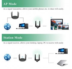 WAVLINK USB3.0 WiFi 어댑터, 데스크탑 PC용 AC1300Mbps 무선 네트워크 어댑터, Windows XP/Vista/7/8/8.1/10/11 MacOS 10.7-10.15용 고이득 2X 3dBi 안테나가 있는 듀얼 밴드 5GHz+2.4GHz WLAN