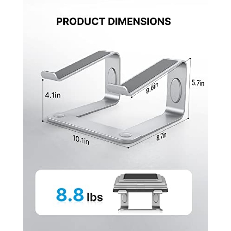 HUANUO 노트북 스탠드, 책상용 인체공학적 노트북 스탠드, 노트북 라이저, 10-15.6인치 노트북과 호환되는 컴퓨터 스탠드 홀더, 실버, HNLS08S